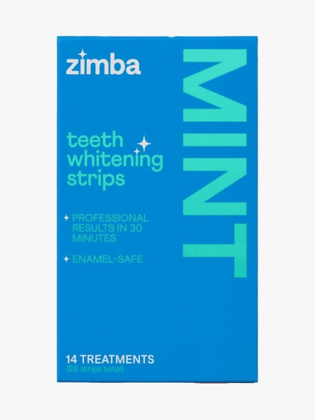 Zimba Teeth Whitening Strips for Sensitive Teeth in branded component on a light gray background