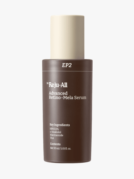 Dr. Reju-All Advanced Retino-Mela Serum in branded component on a light gray background